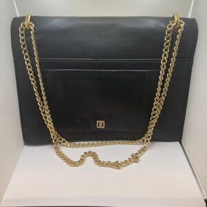 Ivanka Trump Black Leather Bag - Double Gold Brass Chain - USED